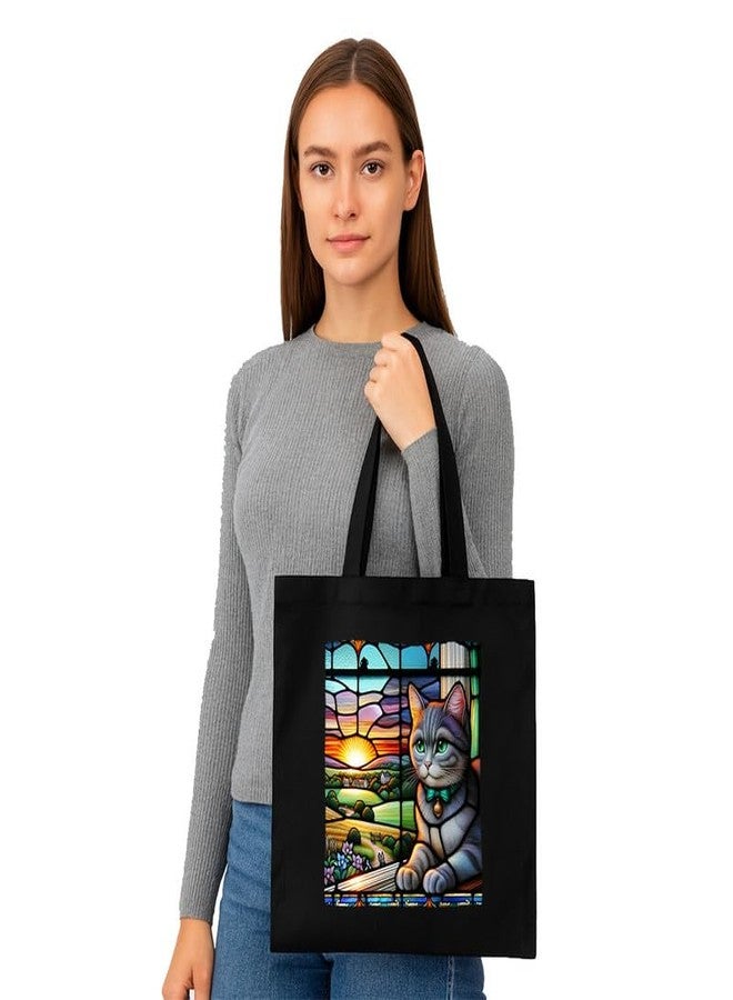 PrintingZone حقيبة تسوق سوداء من PrintingZone مزودة بجيب، حقائب قماشية مطبوعة بتصميمات مميزة للنساء، سعة كبيرة | حقيبة تسوق | للجامعة | للسفر | المزيد من حقائب اليد القماشية للجنسين (BTB43) - Image 2